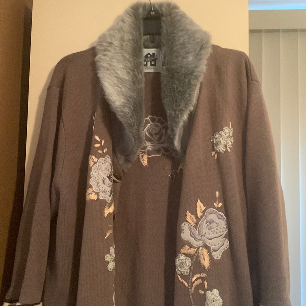 Vintage Storybook Knits Sweater Coat, Faux Fur Collar